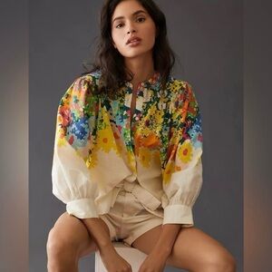 Sarah Campbell for Anthropologie Floral Blouse Size Small